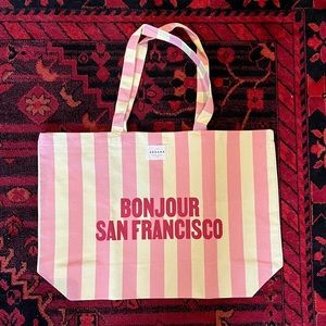 Sezane “Bonjour San Francisco” limited edition tote basket bag pink stripe